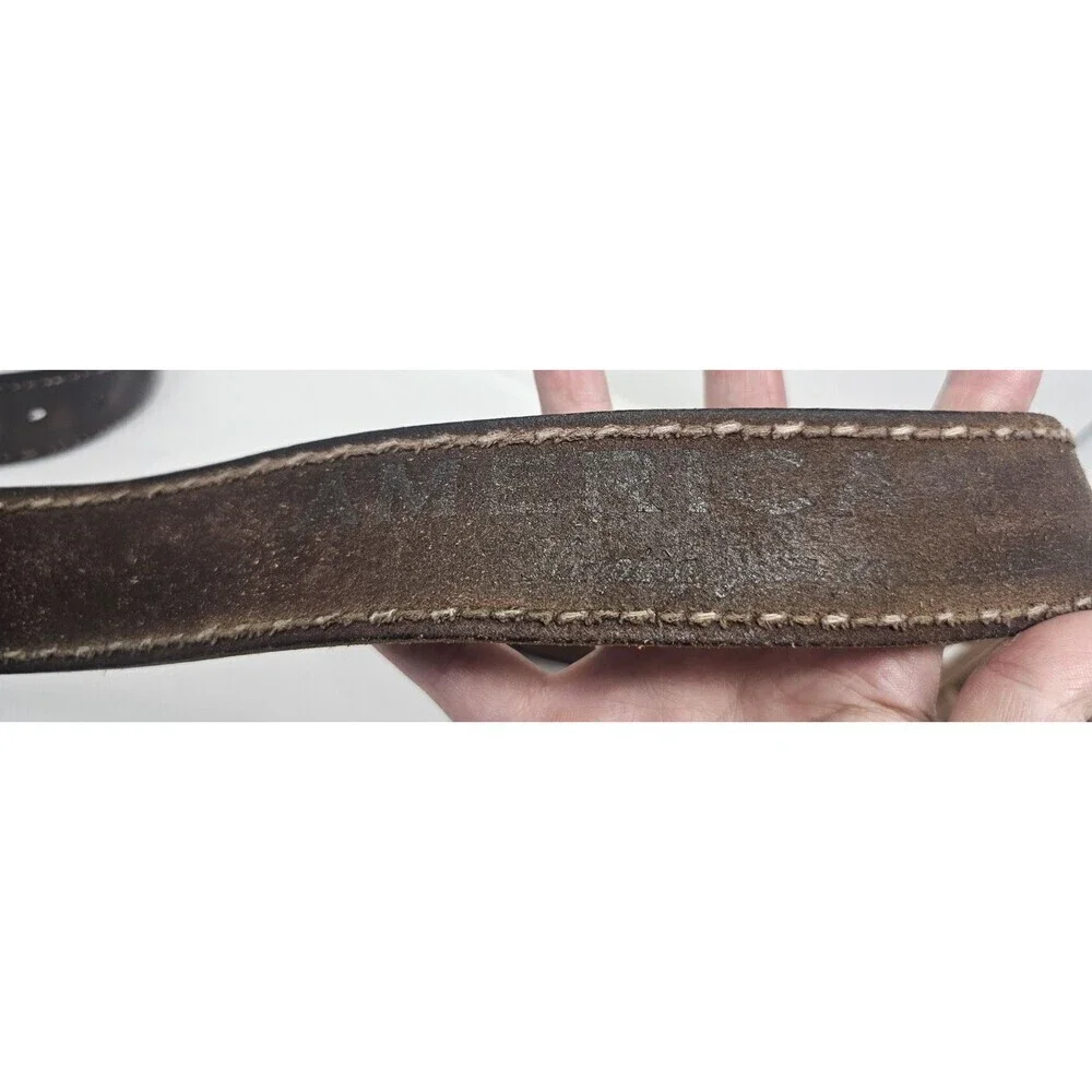 American Eagle Brown Leather Mens Belt Eagle Size 32 Y2k Classic Stitched